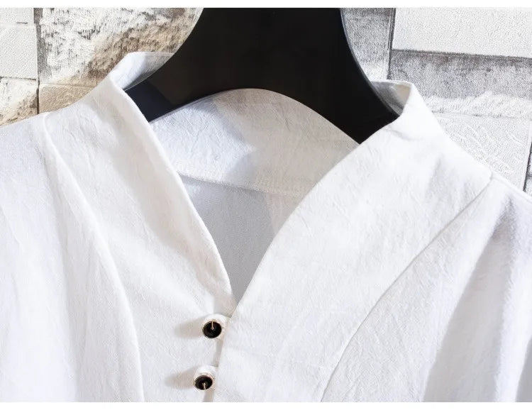 (Camisa + pantalones) Camisa de verano para hombre, camisas de algodón para hombre, camisas casuales de manga corta para hombre, conjunto de ropa talla M-5XL
