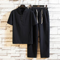 (Camisa + pantalones) Camisa de verano para hombre, camisas de algodón para hombre, camisas casuales de manga corta para hombre, conjunto de ropa talla M-5XL