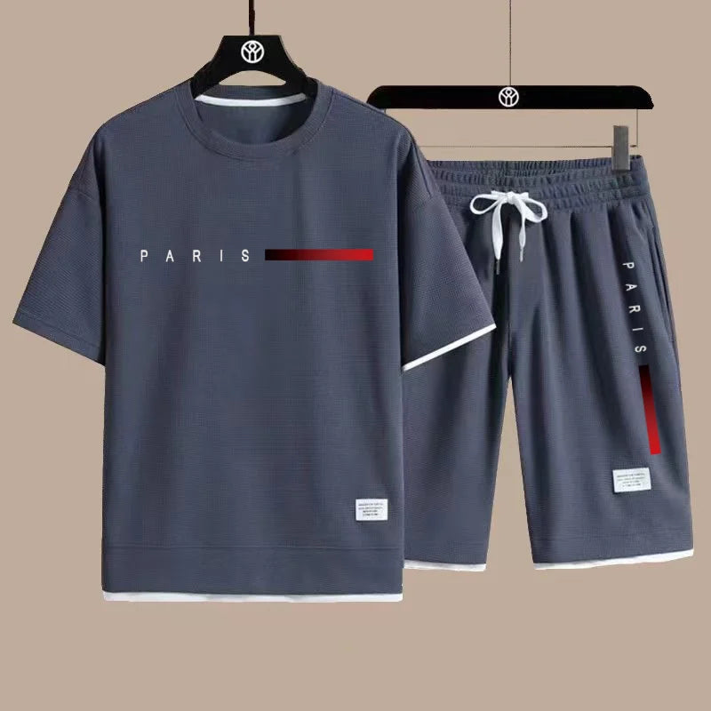 Conjunto Deportivo de Verano 2026, Nueva Tendencia, Moderno, Informal, para Hombre, Transpirable, Camiseta y Pantalones Cortos, Dos Piezas, Casual y a la Moda