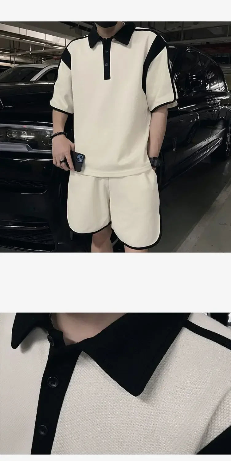 Trajes de alta gama para hombre, emparejamiento de verano con una bonita camisa Polo, pantalones cortos de manga corta, conjunto bonito y fresco de dos piezas