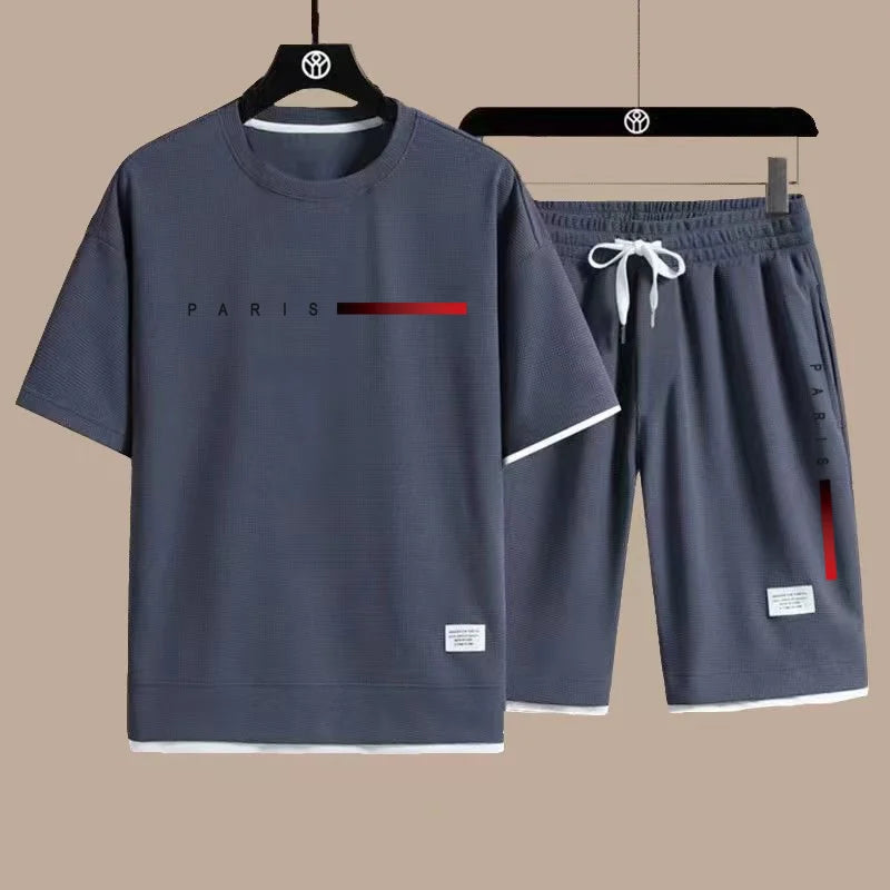 Conjunto Deportivo de Verano 2026, Nueva Tendencia, Moderno, Informal, para Hombre, Transpirable, Camiseta y Pantalones Cortos, Dos Piezas, Casual y a la Moda