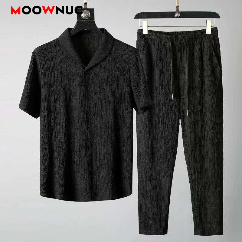 Novedad de verano, conjuntos informales para Hombre, camisetas + Pantalones, ropa deportiva para correr, chándales de moda para Hombre, sudadera para Hombre Fit MOOWNUC