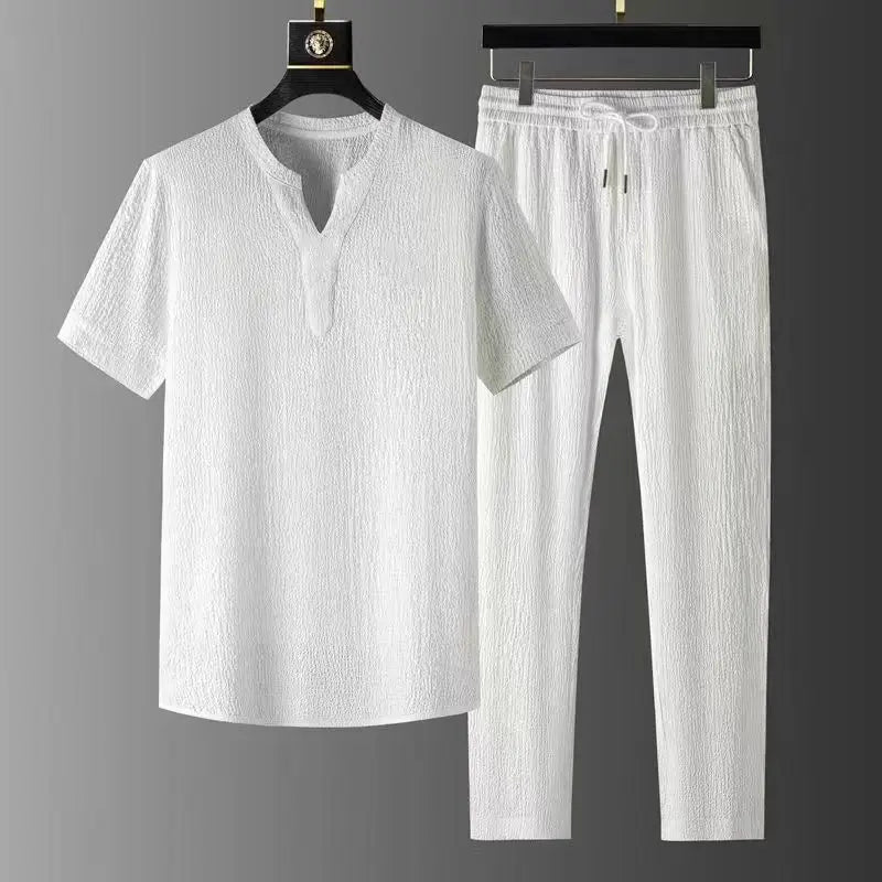 Novedad de verano, conjuntos informales para Hombre, camisetas + Pantalones, ropa deportiva para correr, chándales de moda para Hombre, sudadera para Hombre Fit MOOWNUC