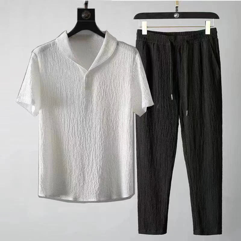Novedad de verano, conjuntos informales para Hombre, camisetas + Pantalones, ropa deportiva para correr, chándales de moda para Hombre, sudadera para Hombre Fit MOOWNUC