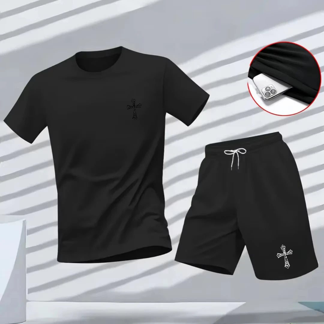 Nueva ropa deportiva de verano para hombre, conjunto de dos piezas de camiseta de manga corta y pantalones cortos, ropa informal transpirable y de secado rápido.