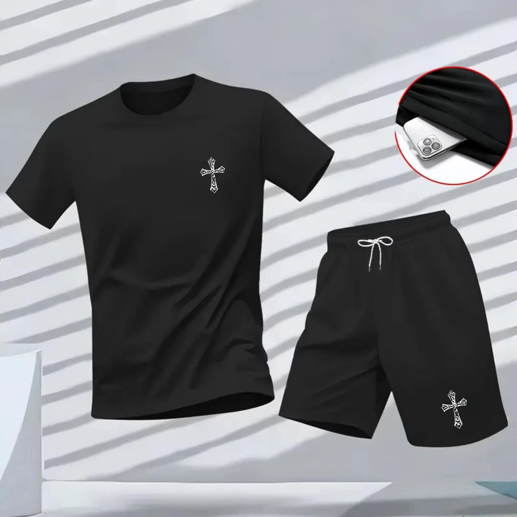 Nueva ropa deportiva de verano para hombre, conjunto de dos piezas de camiseta de manga corta y pantalones cortos, ropa informal transpirable y de secado rápido.
