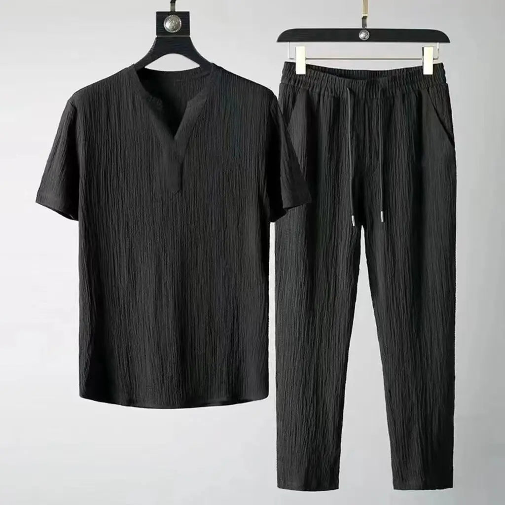 Novedad de verano, conjuntos informales para Hombre, camisetas + Pantalones, ropa deportiva para correr, chándales de moda para Hombre, sudadera para Hombre Fit MOOWNUC