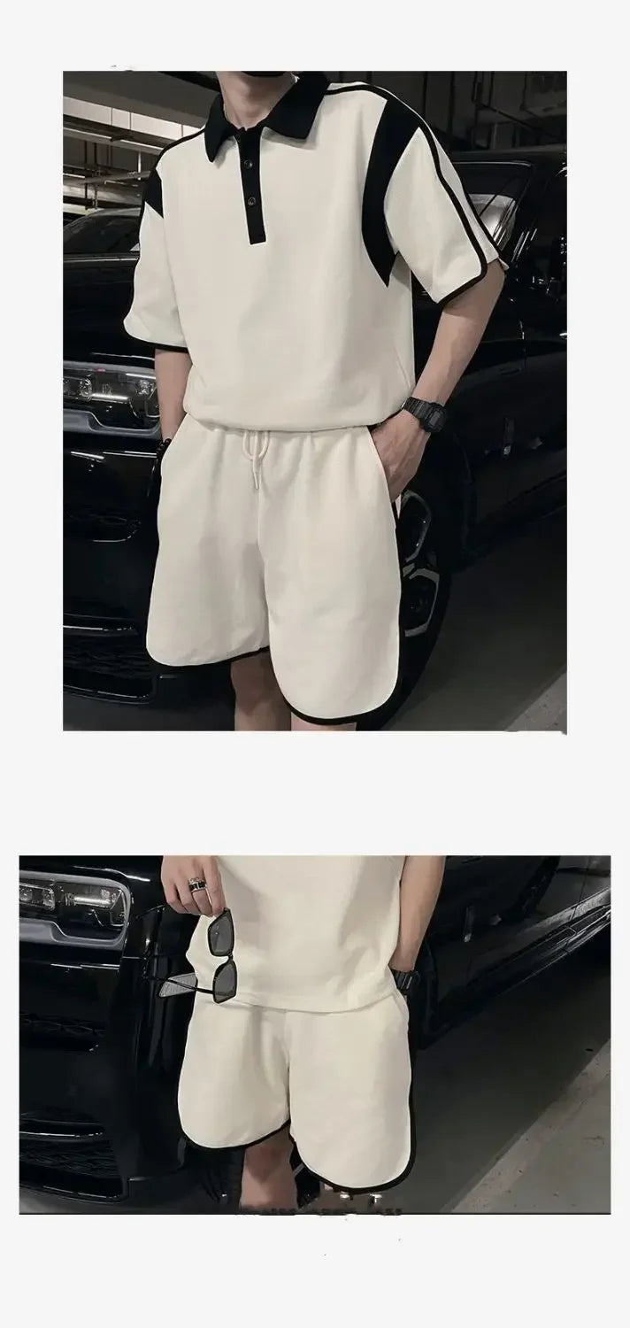 Trajes de alta gama para hombre, emparejamiento de verano con una bonita camisa Polo, pantalones cortos de manga corta, conjunto bonito y fresco de dos piezas