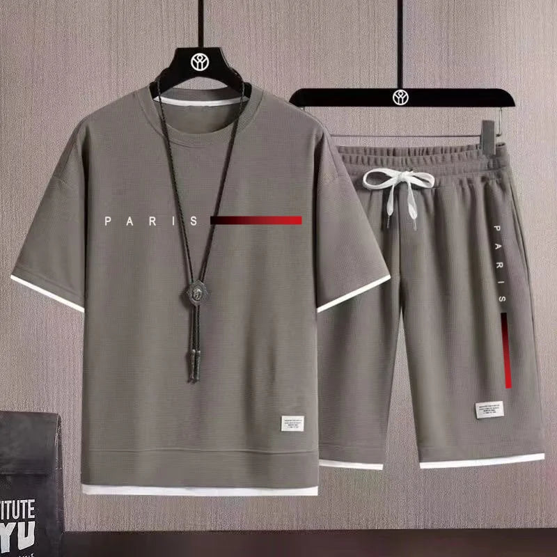 Conjunto Deportivo de Verano 2026, Nueva Tendencia, Moderno, Informal, para Hombre, Transpirable, Camiseta y Pantalones Cortos, Dos Piezas, Casual y a la Moda