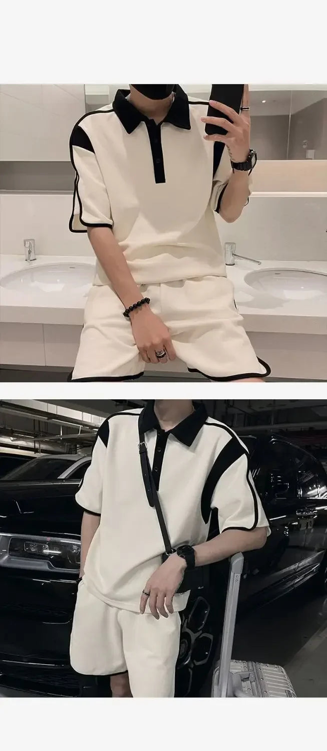 Trajes de alta gama para hombre, emparejamiento de verano con una bonita camisa Polo, pantalones cortos de manga corta, conjunto bonito y fresco de dos piezas