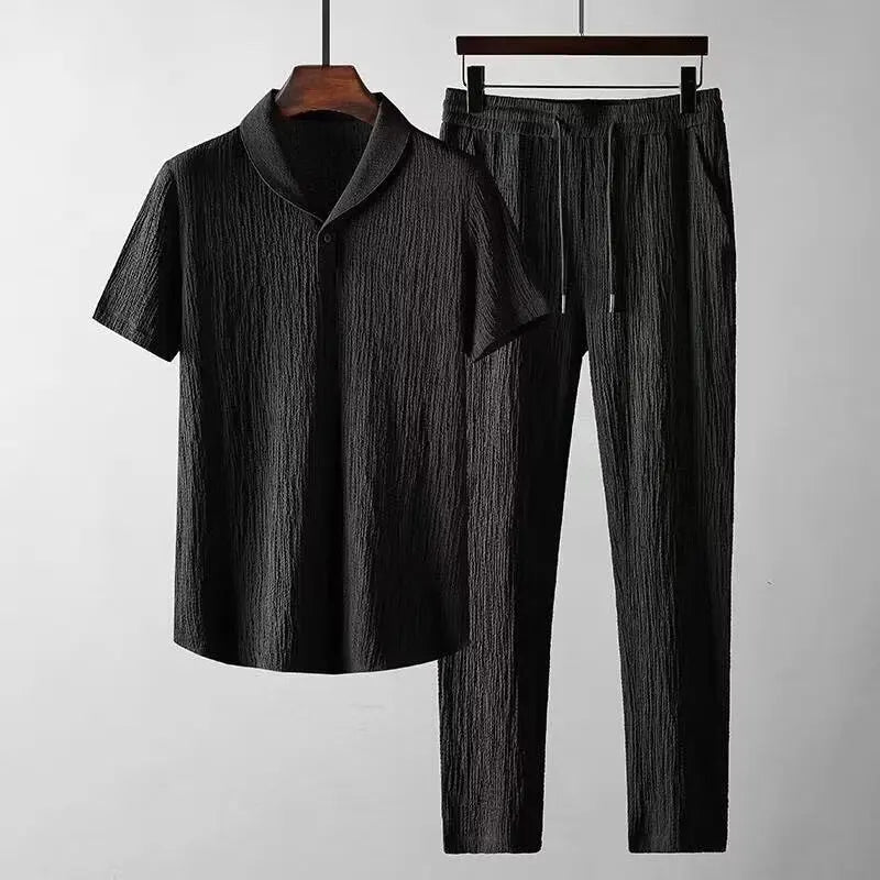 Conjuntos de verano para hombre, traje deportivo fino a la moda, camiseta de Color sólido y pantalones de longitud completa, ropa de calle informal para correr