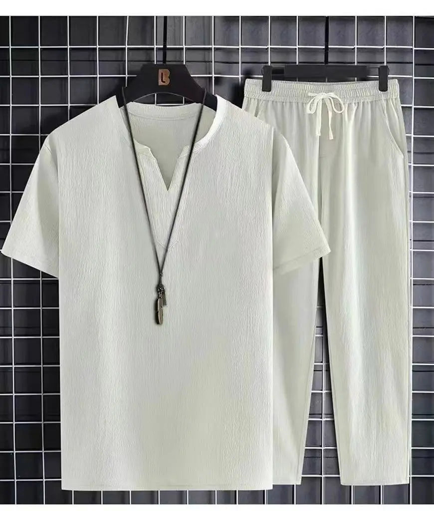 Novedad de verano, conjuntos informales para Hombre, camisetas + Pantalones, ropa deportiva para correr, chándales de moda para Hombre, sudadera para Hombre Fit MOOWNUC