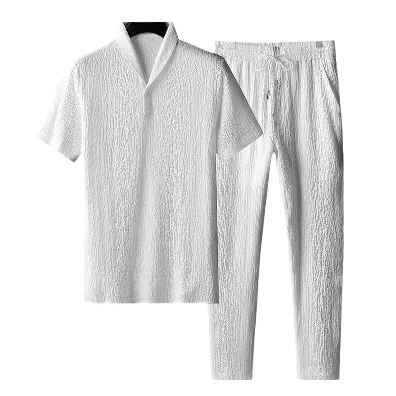 Conjuntos de verano para hombre, traje deportivo fino a la moda, camiseta de Color sólido y pantalones de longitud completa, ropa de calle informal para correr