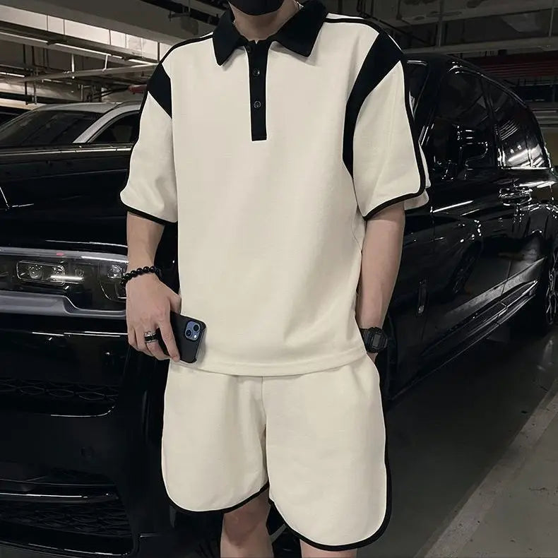 Trajes de alta gama para hombre, emparejamiento de verano con una bonita camisa Polo, pantalones cortos de manga corta, conjunto bonito y fresco de dos piezas