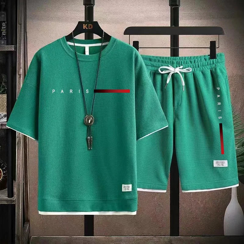 Conjunto Deportivo de Verano 2026, Nueva Tendencia, Moderno, Informal, para Hombre, Transpirable, Camiseta y Pantalones Cortos, Dos Piezas, Casual y a la Moda