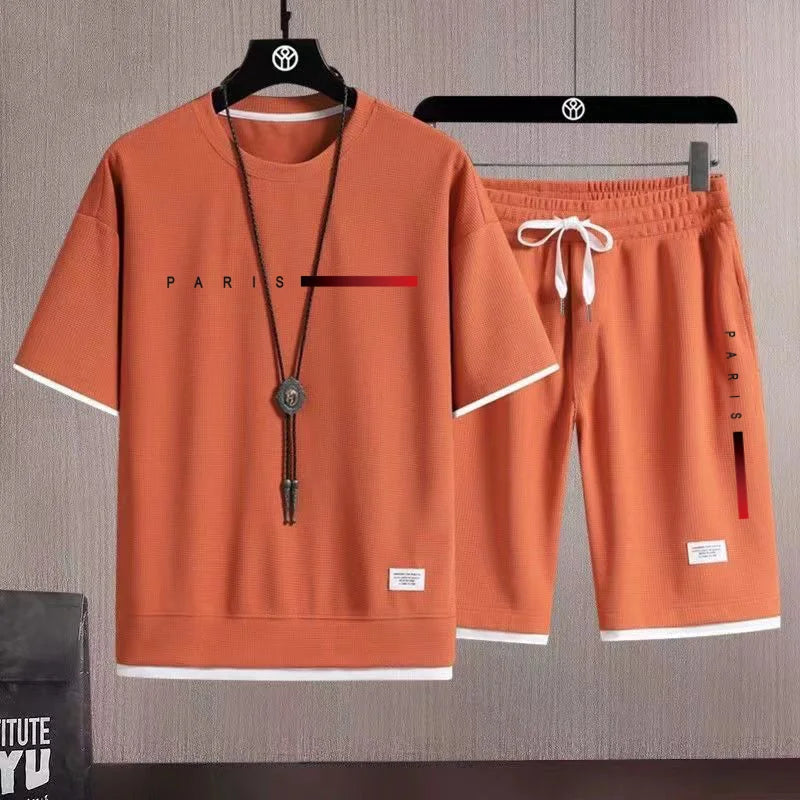 Conjunto Deportivo de Verano 2026, Nueva Tendencia, Moderno, Informal, para Hombre, Transpirable, Camiseta y Pantalones Cortos, Dos Piezas, Casual y a la Moda