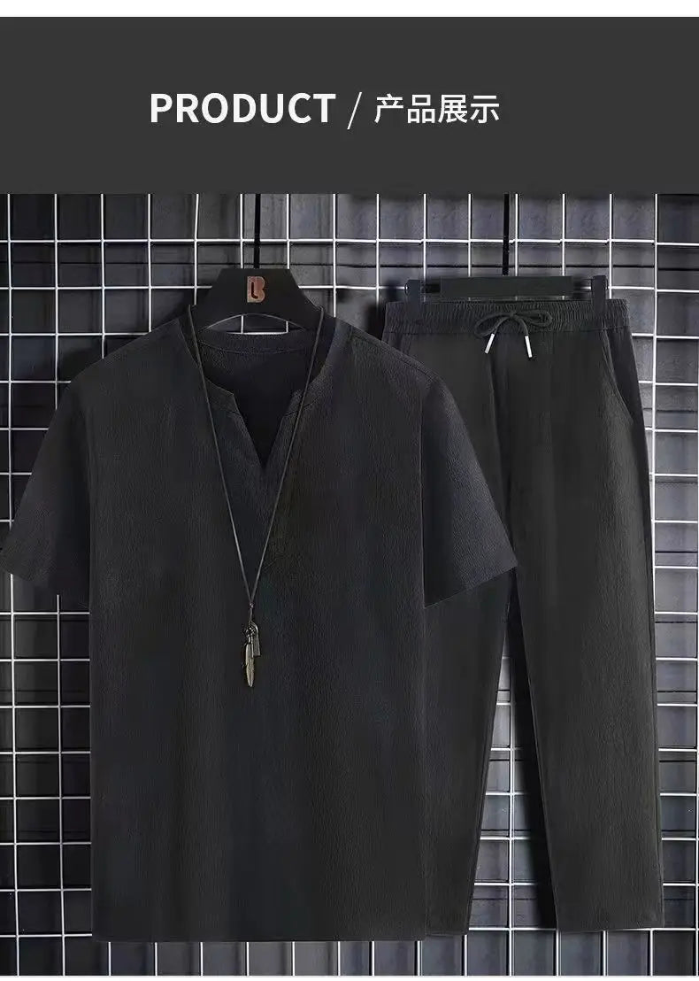 Novedad de verano, conjuntos informales para Hombre, camisetas + Pantalones, ropa deportiva para correr, chándales de moda para Hombre, sudadera para Hombre Fit MOOWNUC