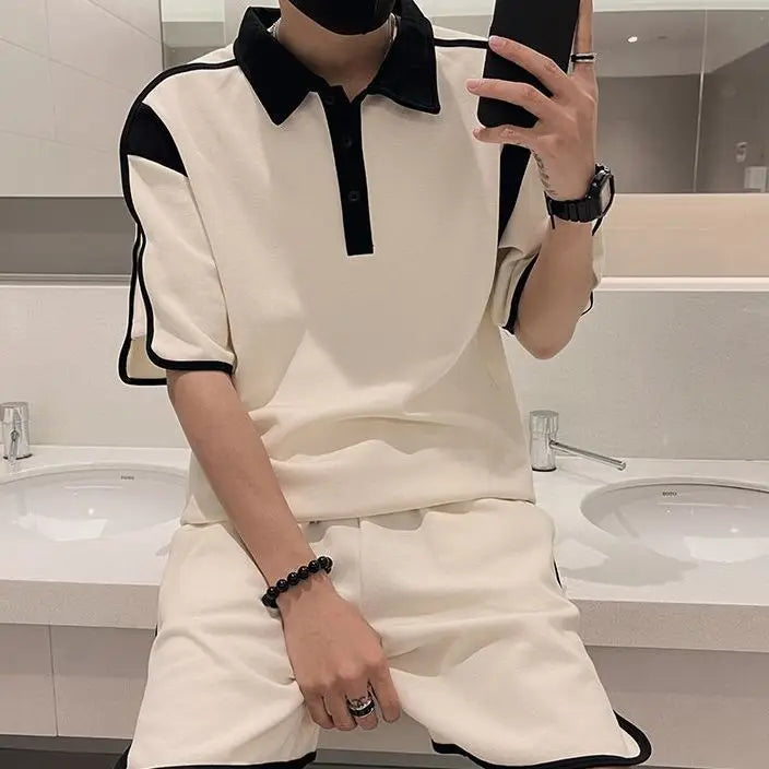 Trajes de alta gama para hombre, emparejamiento de verano con una bonita camisa Polo, pantalones cortos de manga corta, conjunto bonito y fresco de dos piezas