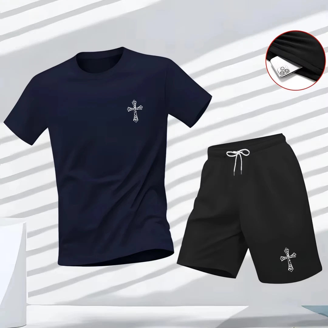 Nueva ropa deportiva de verano para hombre, conjunto de dos piezas de camiseta de manga corta y pantalones cortos, ropa informal transpirable y de secado rápido.