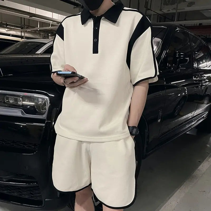 Trajes de alta gama para hombre, emparejamiento de verano con una bonita camisa Polo, pantalones cortos de manga corta, conjunto bonito y fresco de dos piezas