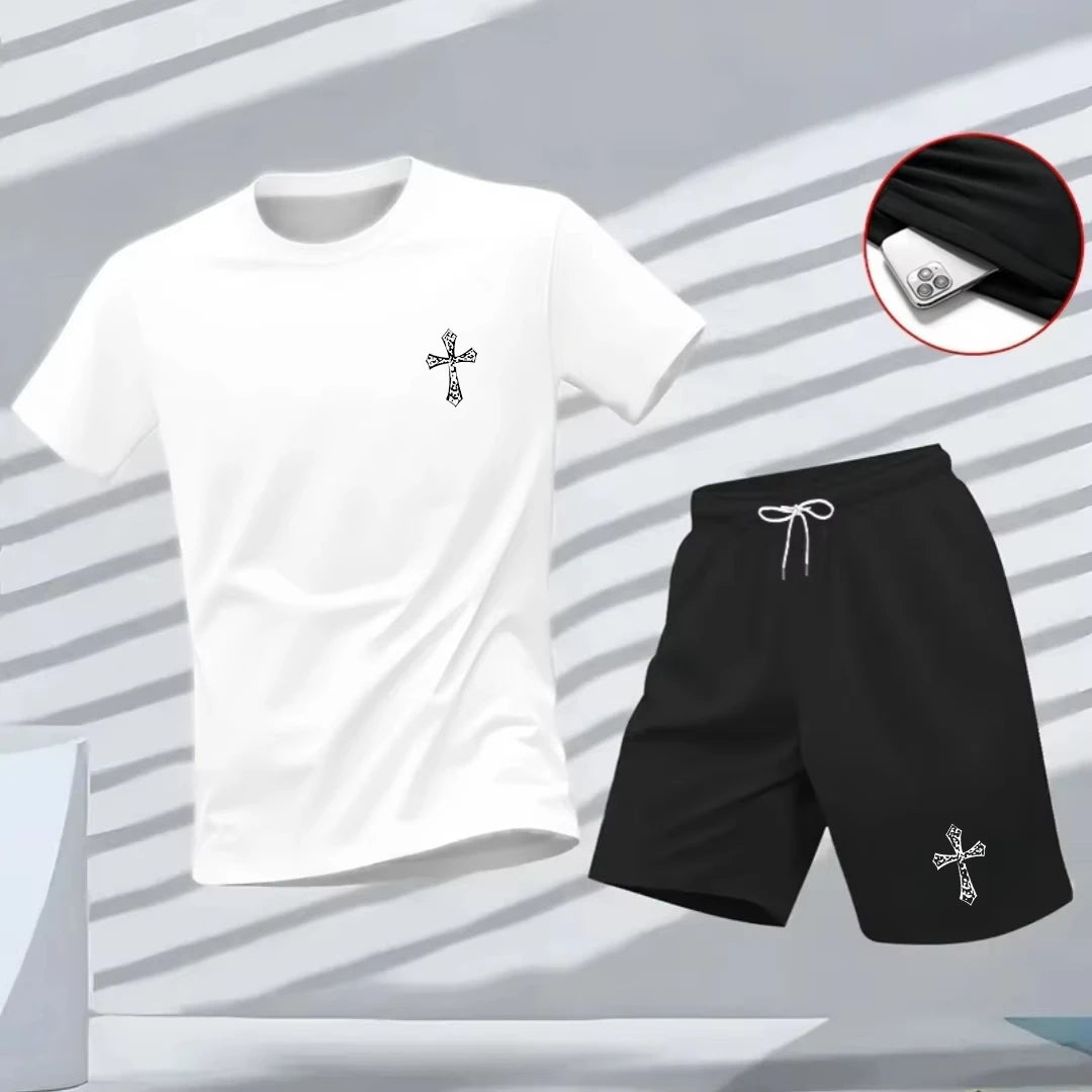 Nueva ropa deportiva de verano para hombre, conjunto de dos piezas de camiseta de manga corta y pantalones cortos, ropa informal transpirable y de secado rápido.